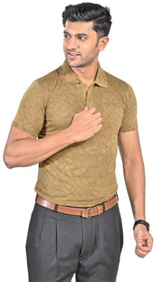 Starfashion Printed Men Polo Neck Beige T-Shirt