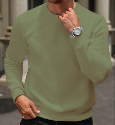 KAJARU Solid Men Round Neck Green T-Shirt