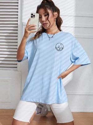 The Modern Soul Printed Women Round Neck Blue T-Shirt