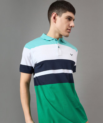 BRONATION Striped Men Polo Neck Multicolor T-Shirt