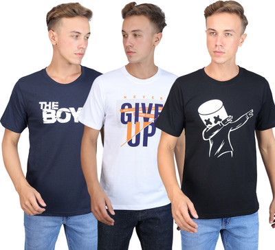 SUPERSQUAD Printed Men Round Neck Black, Dark Green, White T-Shirt