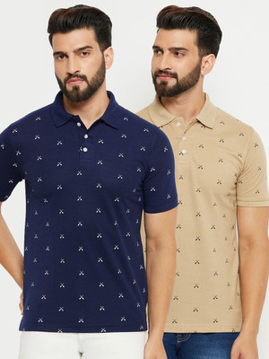 EMERALD APPAREL TRADING Printed Men Polo Neck Navy Blue T-Shirt
