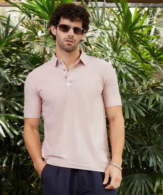 CAMPUS SUTRA Solid Men Polo Neck Pink T-Shirt