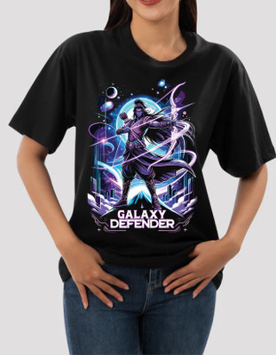 AZALMULTI Printed Women Round Neck Black T-Shirt