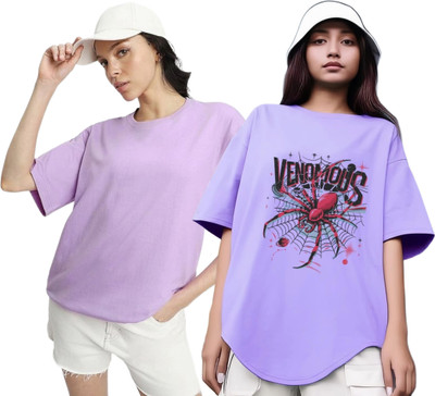 R S Fashion Printed Women Round Neck Purple T-Shirt