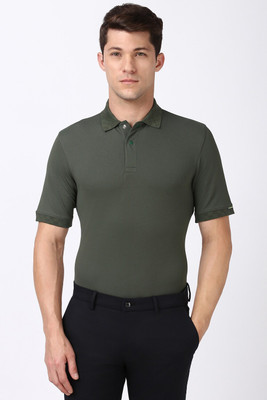 PETER ENGLAND Solid Men Polo Neck Green T-Shirt