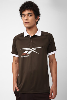 REEBOK Solid Men Polo Neck Brown T-Shirt