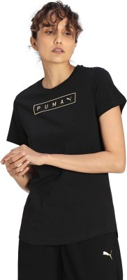 PUMA Solid Women Round Neck Black T-Shirt
