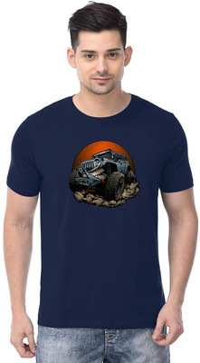JP Creation Printed Men Round Neck Dark Blue T-Shirt