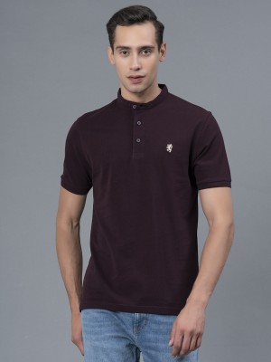 RED TAPE Solid Men Henley Neck Maroon T-Shirt