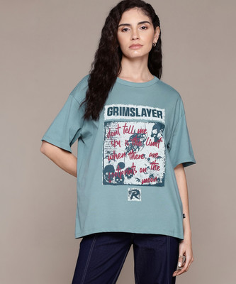 Roadster Printed Women Round Neck Blue T-Shirt
