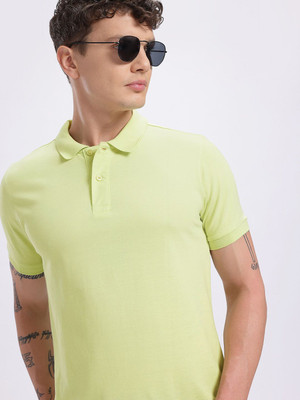 Glitchez Solid Men Polo Neck Green T-Shirt