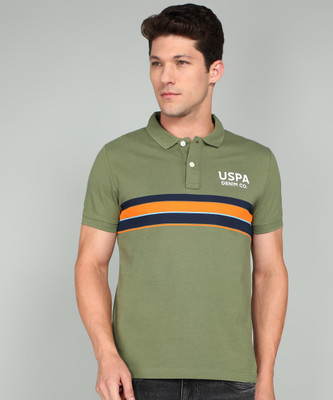 U.S. POLO ASSN. Striped Men Polo Neck Light Green T-Shirt