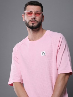 DIFFERENCE OF OPINION Solid Men Round Neck Pink T-Shirt