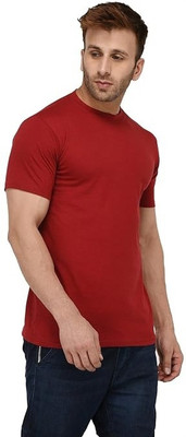 Doyal Collections Solid Men Round Neck Maroon T-Shirt