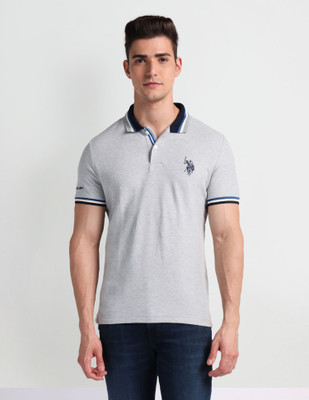 U.S. POLO ASSN. Solid Men Polo Neck Grey T-Shirt