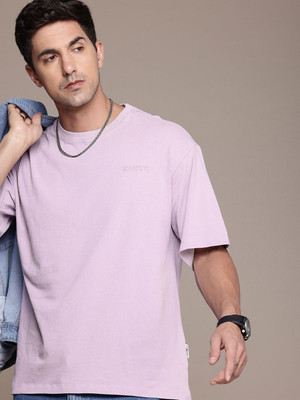 Roadster Solid Men Round Neck Purple T-Shirt