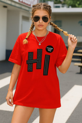 Madilyn Printed Women Round Neck Red T-Shirt