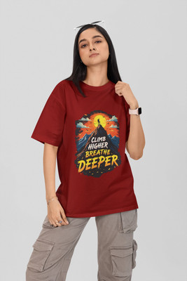 Stylewill Graphic Print Women Round Neck Maroon T-Shirt