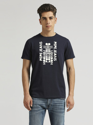 Pepe Jeans Graphic Print Men Crew Neck Blue T-Shirt