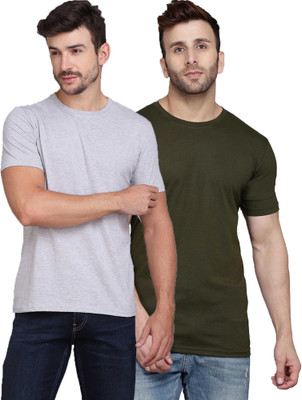 Cryptic Solid Men Round Neck Grey, Dark Green T-Shirt