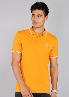United Colors of Benetton Solid Men Polo Neck Orange T-Shirt