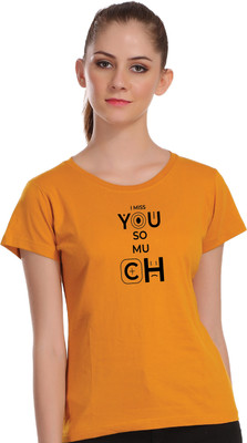 APE Printed, Typography Women Round Neck Yellow T-Shirt