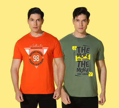 WOOSTRO Printed, Typography Men Round Neck Orange, Green T-Shirt