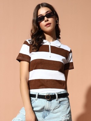 THE DRY STATE Printed Women Round Neck White, Brown T-Shirt