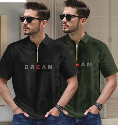 FastColors Self Design Men Polo Neck Multicolor T-Shirt