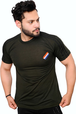ONEBIT Military Camouflage Men Round Neck Dark Green T-Shirt