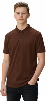 APPLEBOYZ Self Design Men Polo Neck Maroon T-Shirt