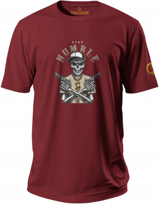 Enciger Printed Men Round Neck Maroon T-Shirt