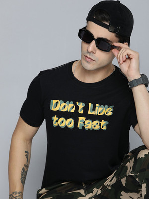 R.Code by The Roadster Life Co. Printed Men Round Neck Black T-Shirt