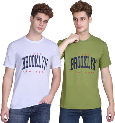 Zeffit Printed Men Round Neck White, Dark Green T-Shirt