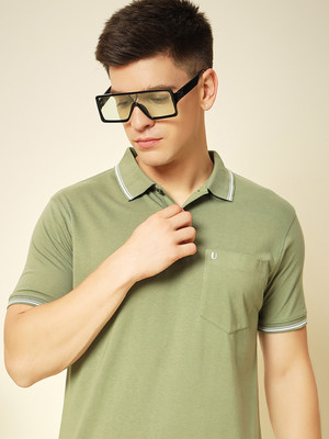 UNIBERRY Solid Men Polo Neck Light Green T-Shirt