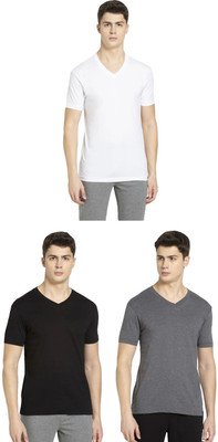 JOCKEY Solid Men V Neck Black, Grey, White T-Shirt