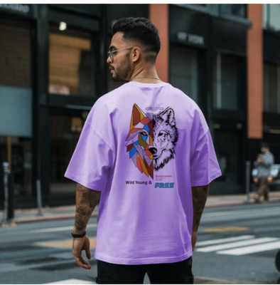 Sahuone Graphic Print Men Round Neck Purple T-Shirt
