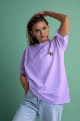 BLURR Printed Women Round Neck Purple T-Shirt