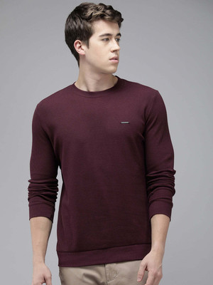 THE BEAR HOUSE Self Design Men Round Neck Maroon T-Shirt