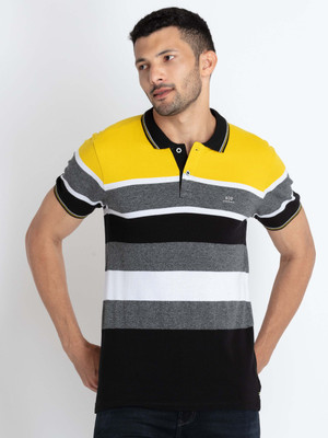 Status Quo Striped Men Polo Neck Black T-Shirt