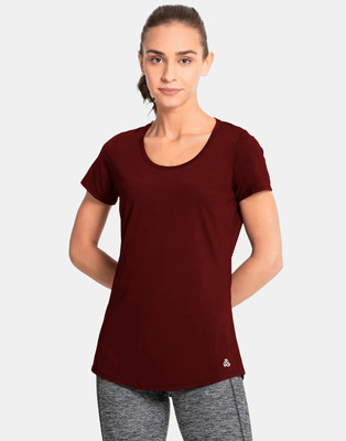 JOCKEY Solid Women V Neck Maroon T-Shirt