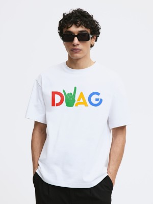 Dwag Printed, Typography Men Round Neck White T-Shirt