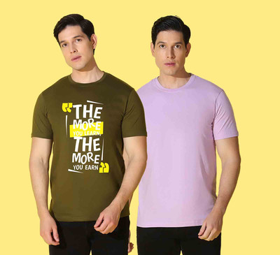 WOOSTRO Typography Men Round Neck Green, Purple T-Shirt