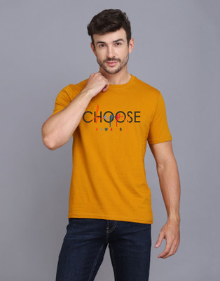 SLOWLORIS Printed Men Round Neck Yellow, White T-Shirt