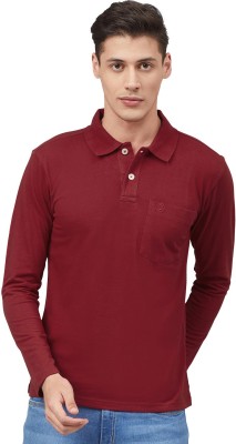 CHKOKKO Solid Men Polo Neck Red T-Shirt