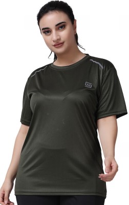 ND Solid Women Round Neck Green T-Shirt