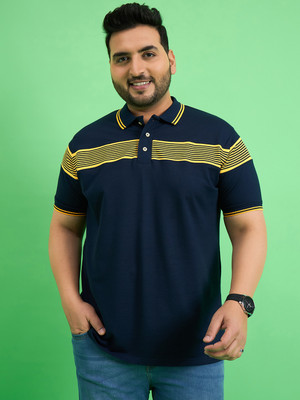 bigbanana Colorblock Men Polo Neck Navy Blue T-Shirt