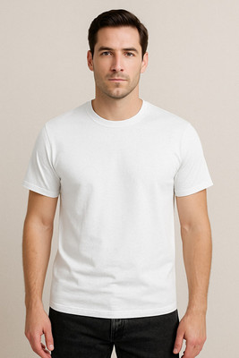wingpanther Solid Men Round Neck White T-Shirt