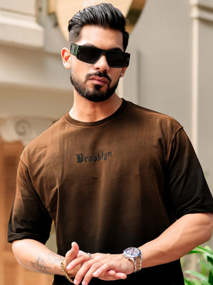 MANIAC Printed Men Round Neck Brown T-Shirt